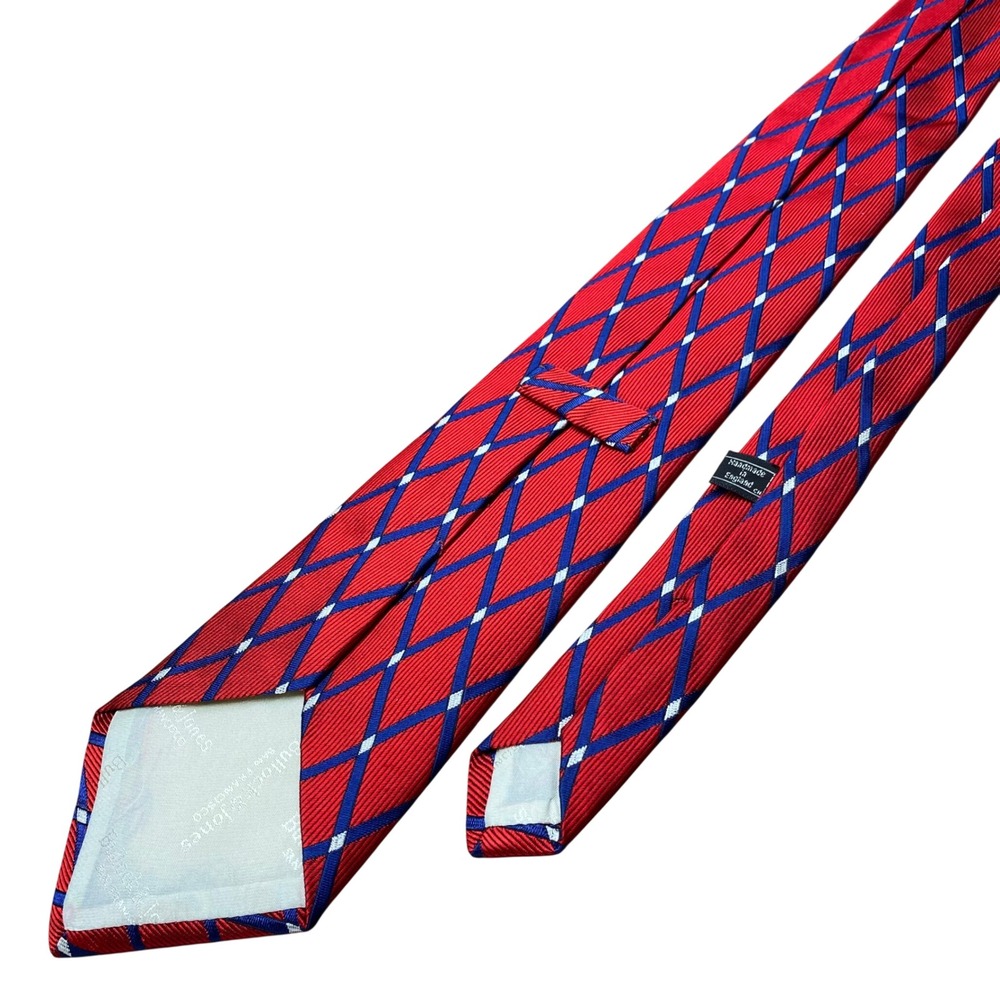 Bullock & Jones Tie Diamond Mens Red Silk England Vintage Repp Formal Business - Picture 3 of 7